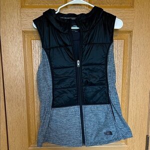 The North Face Black and Gray Hooded Vest